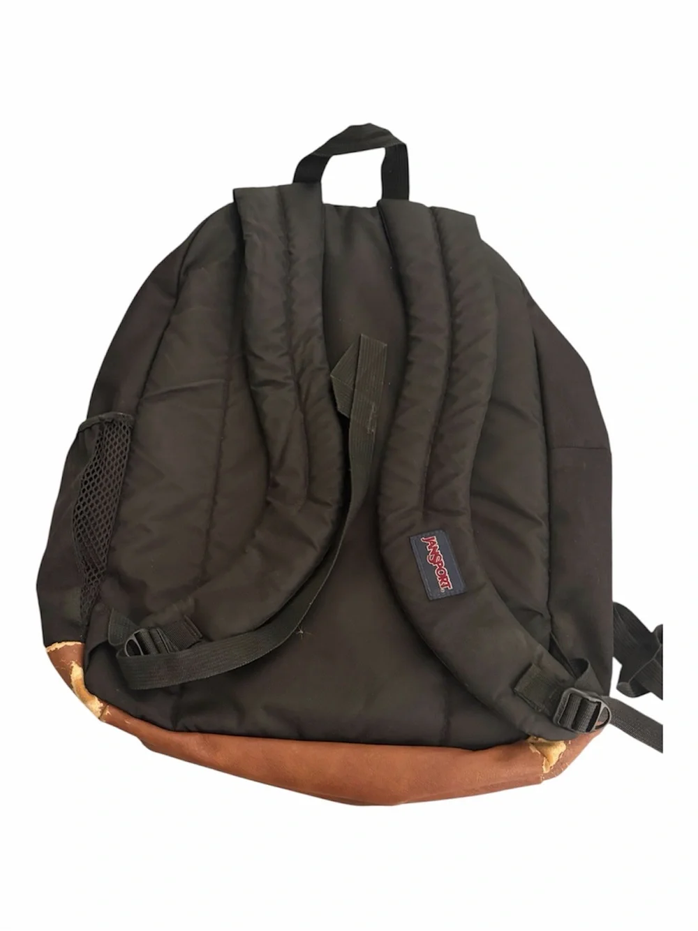 Jansport Black Backpack with Brown Leather Bottom